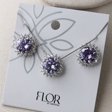 Conjunto colar brincos icecut roxo halo