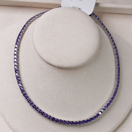 Colar riviera azul 4mm pontas 40cm ródio ródio