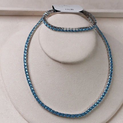 Colar riviera azul 4mm pontas 40cm ródio ródio