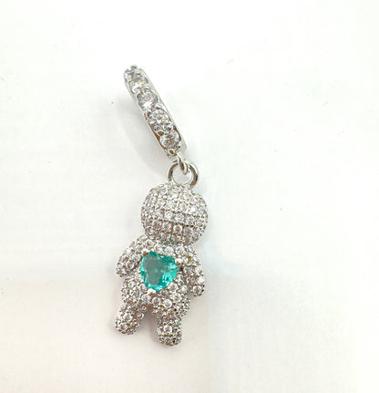 boneco  cravejado de zirconias e pedra verde -Rodio
