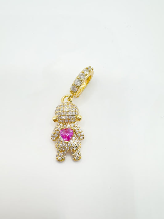 Pingente - boneca dourado com zirconias e pedra rosa