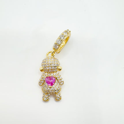 boneca dourado com zirconias e pedra rosa