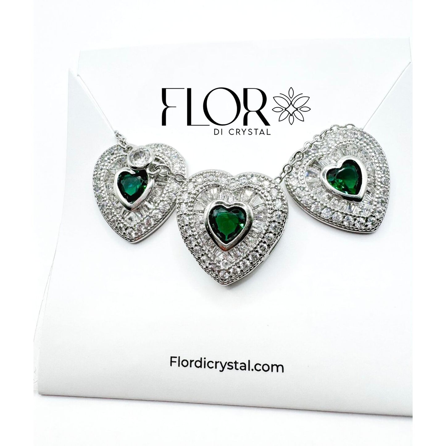 Conjunto - conjunto de Coracao Micocravejada com Zirconia navete crystal e coracao Verde - Luxo