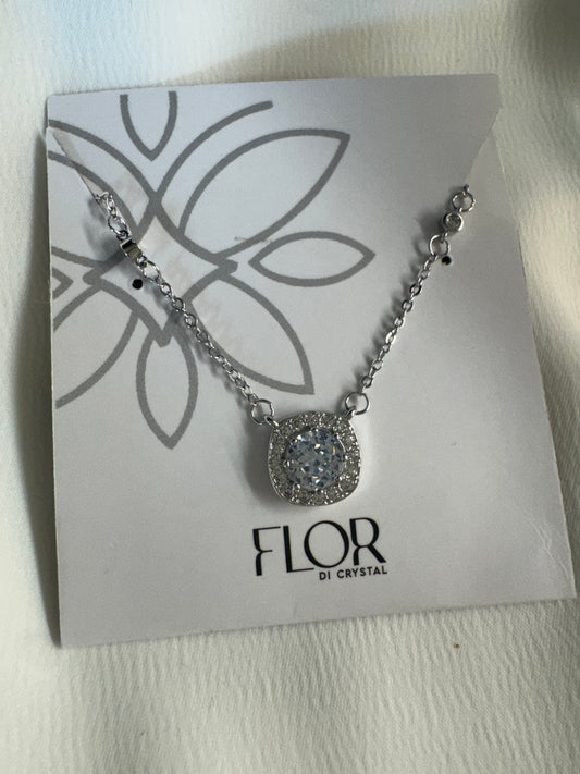 Colar - Colar ponto de Luz quadrado com zirconias ao redor-rodio