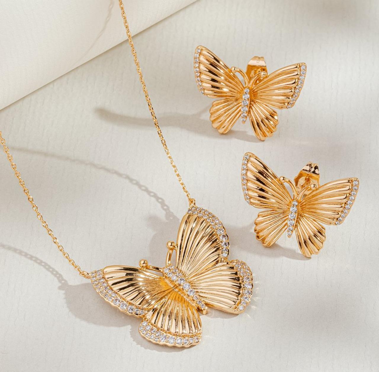 Conjunto - Brinco e colar de borboleta