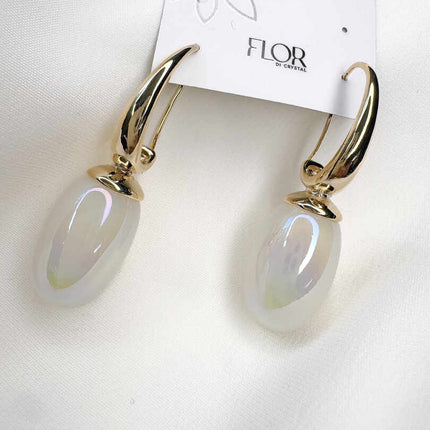 Brinco de argola em perola  Alongada DOURADO