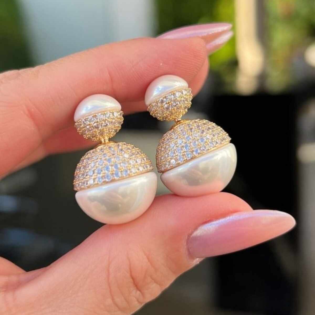 Brinco - Dior perola e cravejado maxi-