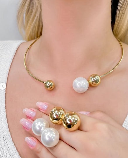 Conjunto - Chocker e brinco de bola e perola