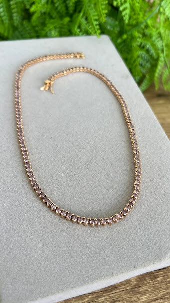 Colar - Rivieira 3mm Marrom pantone 40cm em banho 18k