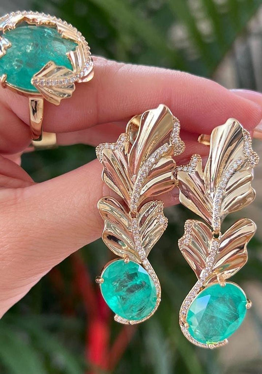 Conjunto - Conjunto de brinco e anel Luxo Pedra fusion verde #17
