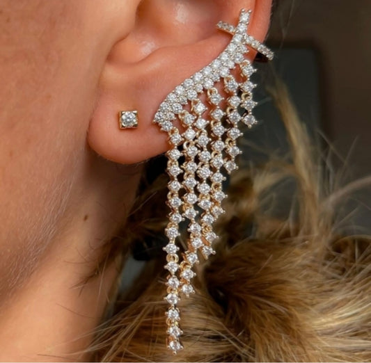 Brinco - Brinco Earcuff cascata Luxo Cravejado