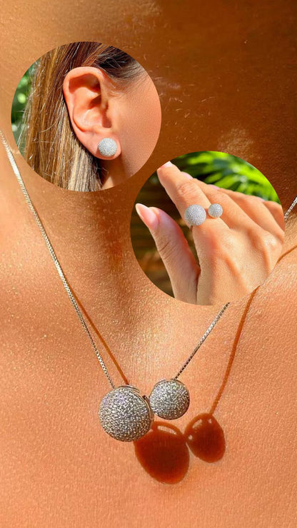 Conjunto 3 pecas 18K esferas Cravejadas
