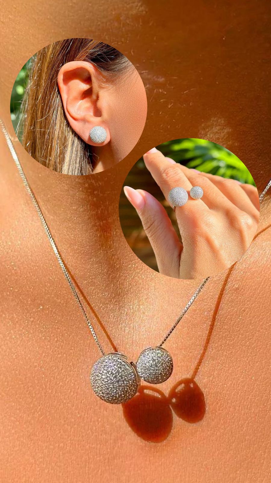 Conjunto 3 pecas 18K esferas Cravejadas