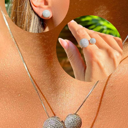 Conjunto 3 pecas 18K esferas Cravejadas