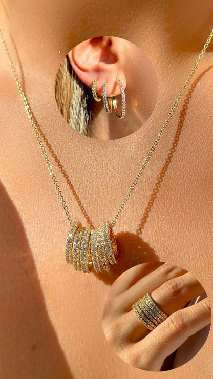 Conjunto Colar, trio de argolas anel 18K