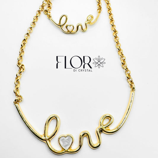 Conjunto - Maxi Conjunto LOVE- Punseira e colar com detalhe resinado em madreperola