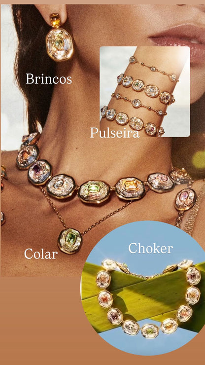 Conjunto 4 pecas quadrado espelhado dourado
