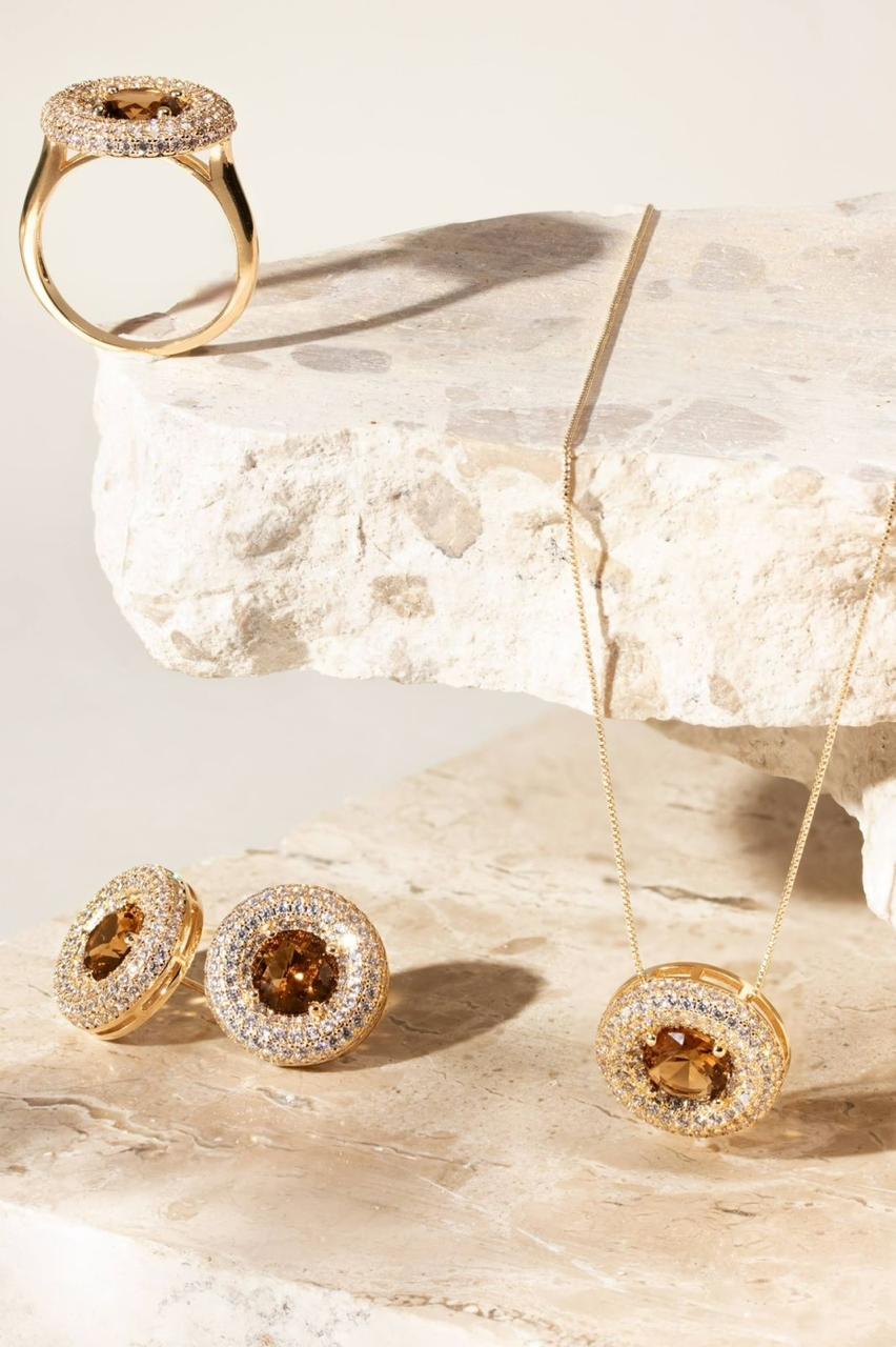 Conjunto colar e anel - Marrom cafe 