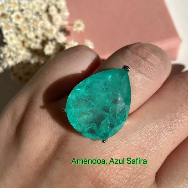 Anel - Anel Azul safira Rodio