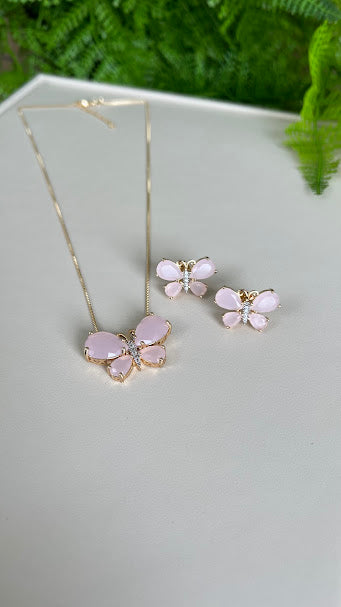 Baby Pink Milky Butterfly Jewelry Set