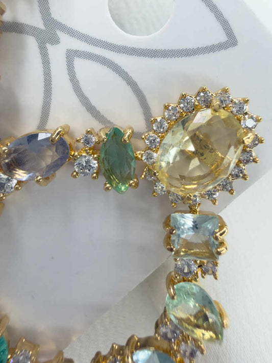 earing oval eith cetrine and turquoise pink zircon