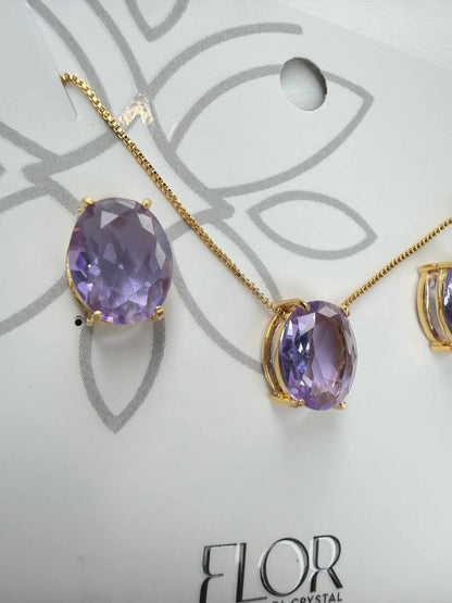 Luxury Oval Lilac Pavé Necklace & Earring Set