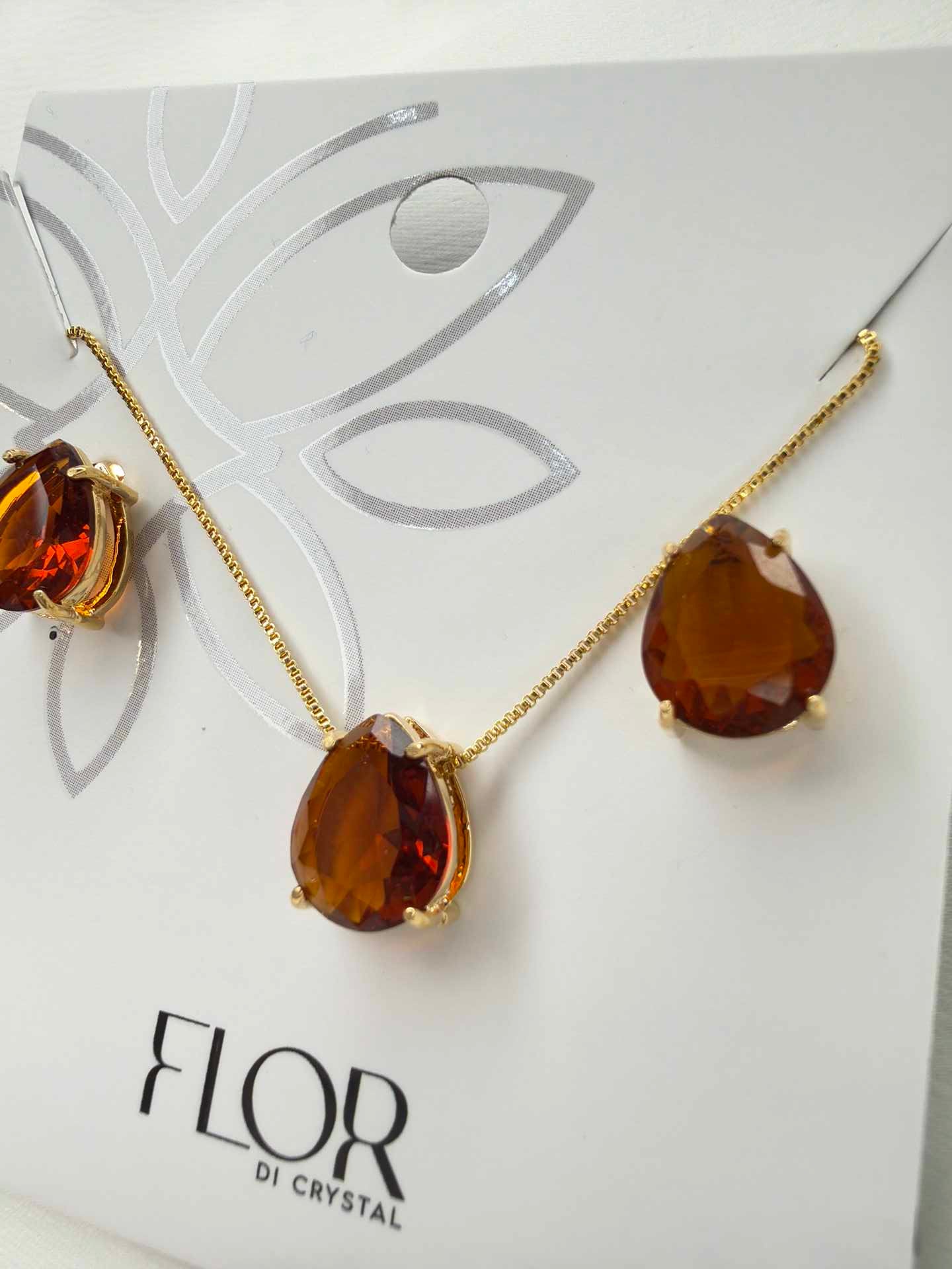 Luxury teardrop Coffee cz Necklace & Earring Set