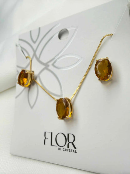Luxury Oval Ambar Brown Necklace & Earring Set