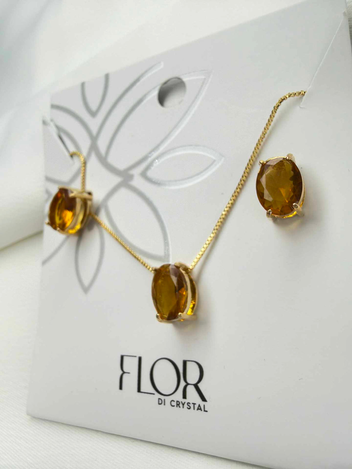 Luxury Oval Ambar Brown Necklace & Earring Set