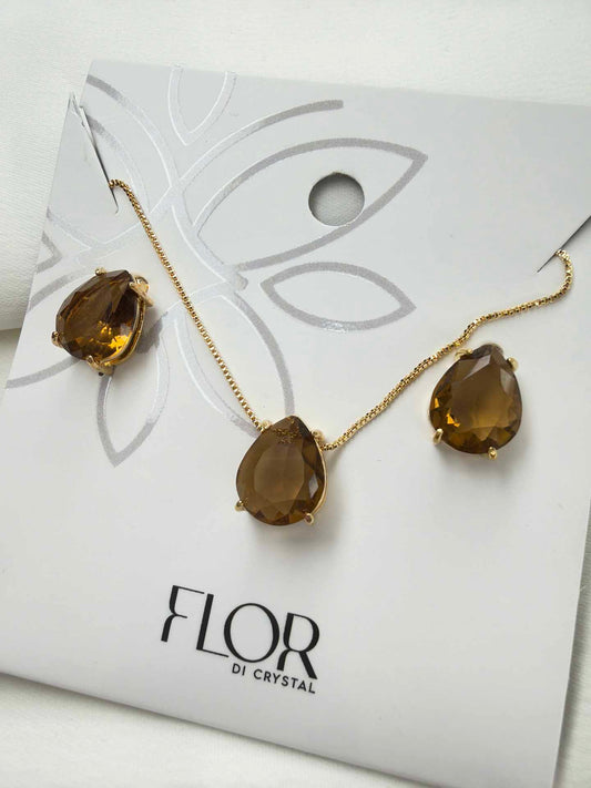 Luxury teardrop Mocha brown cz Necklace & Earring Set