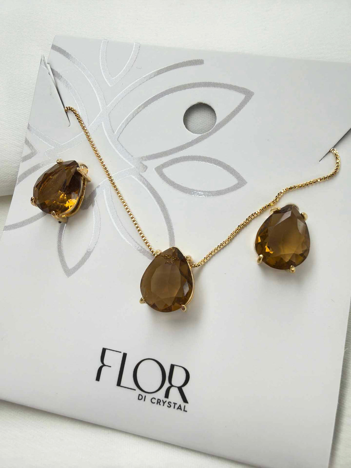 Luxury teardrop Mocha brown cz Necklace & Earring Set