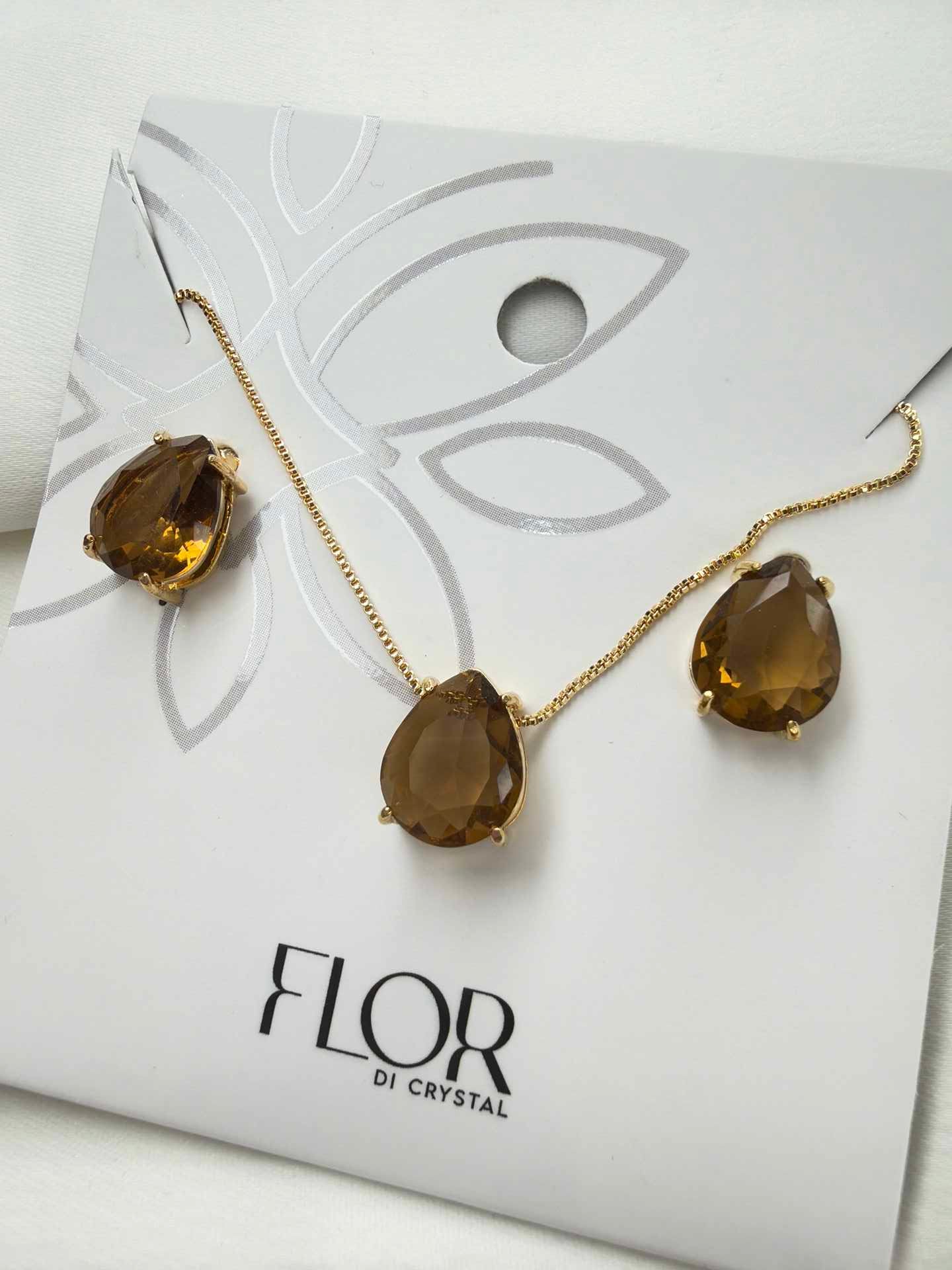 Luxury teardrop Mocha brown cz Necklace & Earring Set