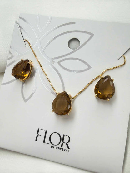 Luxury teardrop Mocha brown cz Necklace & Earring Set