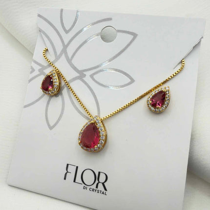 Conjunto gota pequena em ziconia rubelita