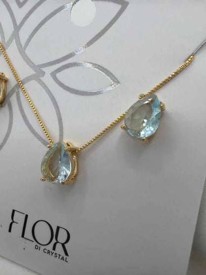 Luxury teardrop baby blue cz Necklace & Earring Set 