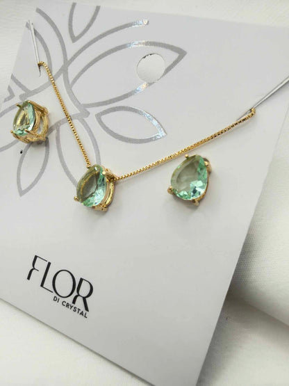 Luxury teardrop baby blue cz Necklace & Earring Set 