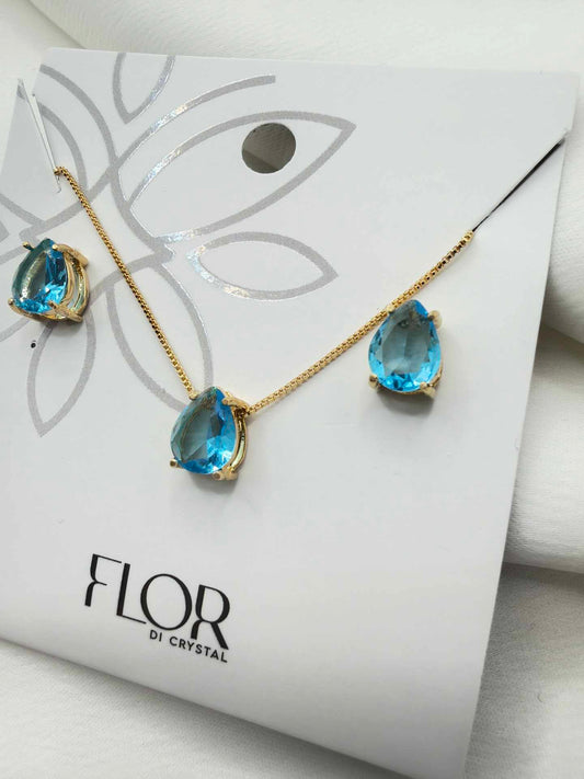 Luxury teardrop baby blue cz Necklace & Earring Set