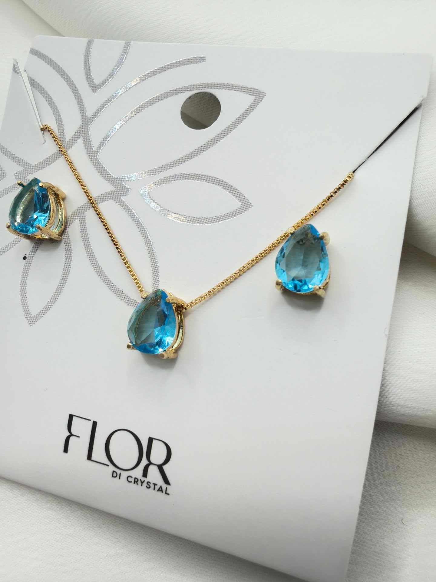 Luxury teardrop baby blue cz Necklace & Earring Set 