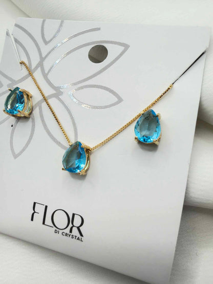 Luxury teardrop baby blue cz Necklace & Earring Set 