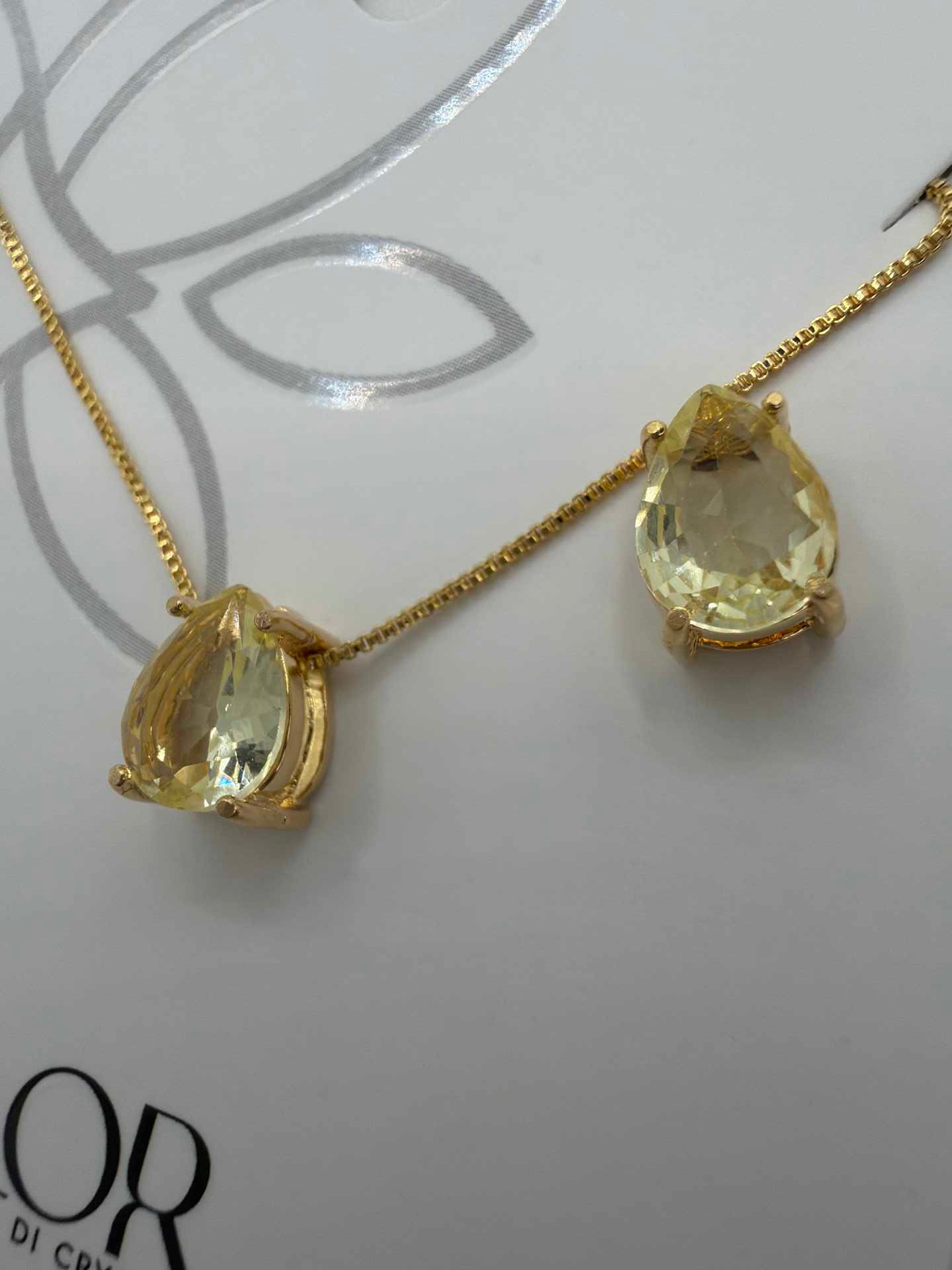 Luxury small teardrop yellow cz Necklace & Earring Set 
