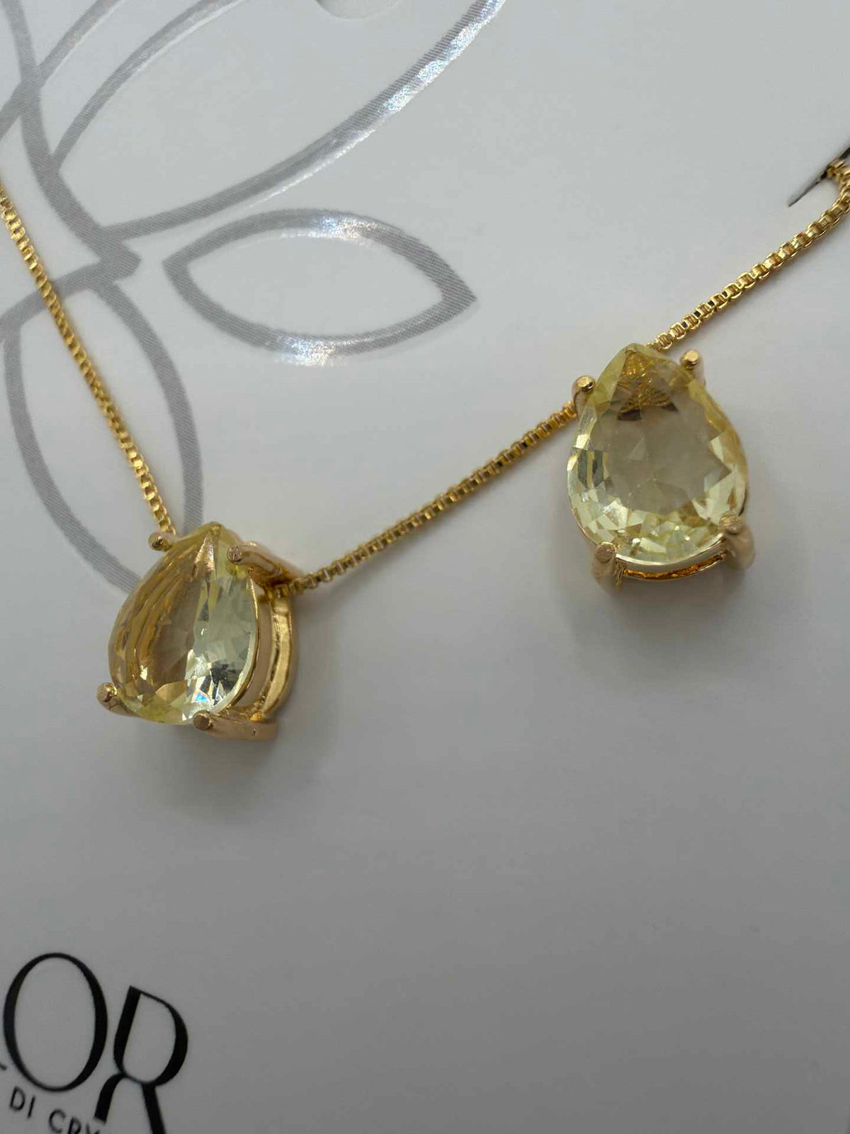 Luxury small teardrop yellow cz Necklace & Earring Set 