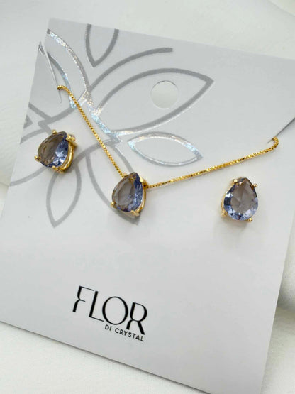 Luxury teardrop purple cz Necklace & Earring Set 