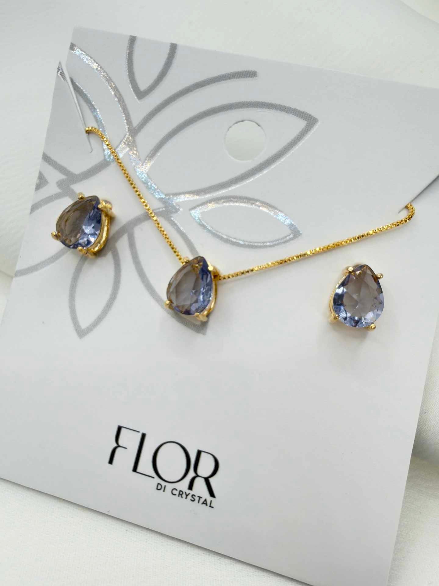 Luxury teardrop purple cz Necklace & Earring Set 