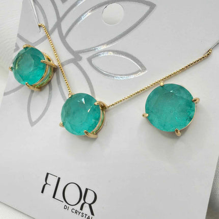 Luxury round fusion Colombian green cz necklace & Earring Set
