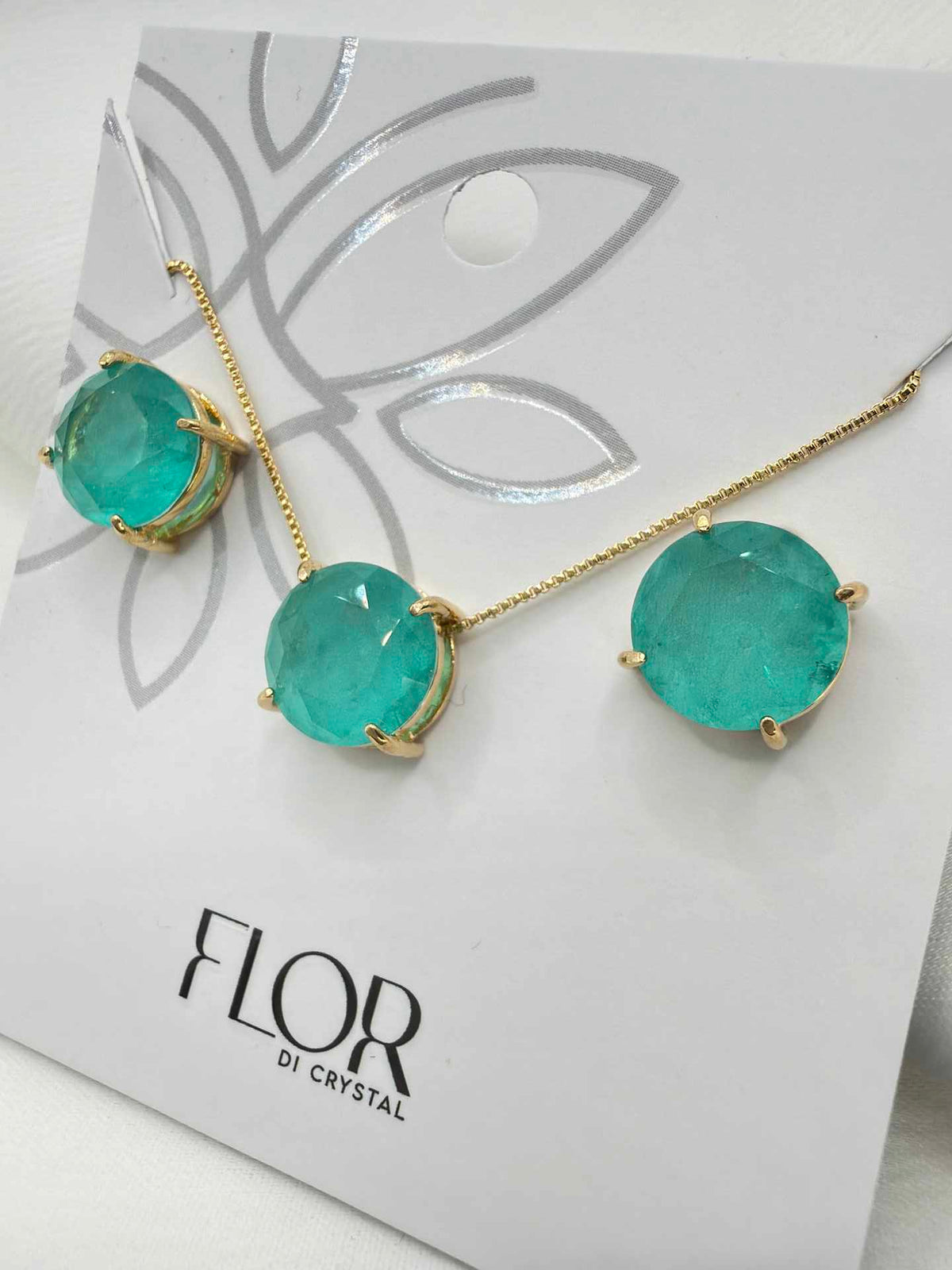 Luxury round fusion Colombian green cz necklace & Earring Set