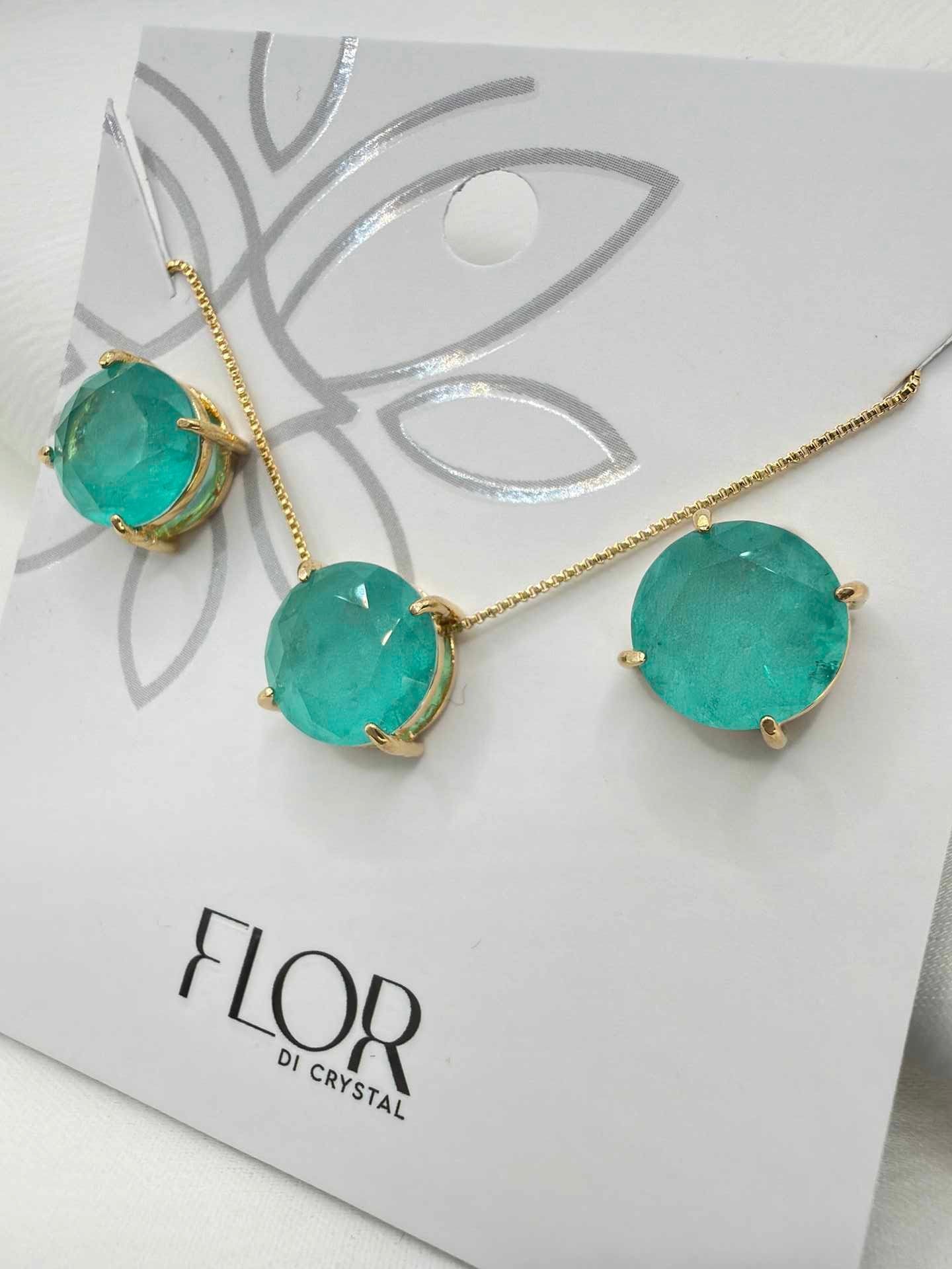 Luxury round fusion Colombian green cz necklace & Earring Set