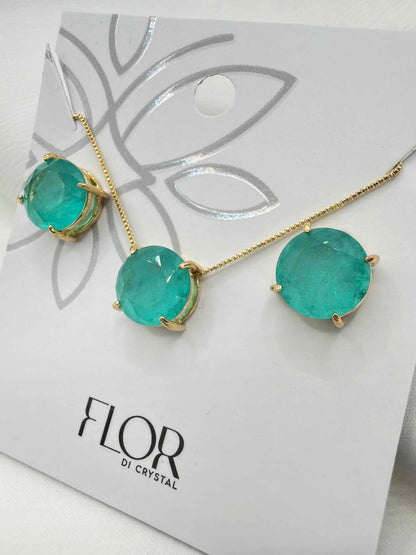 Luxury round fusion Colombian green cz necklace & Earring Set