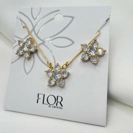 Luxury flower clear cz Necklace & Earring Set 