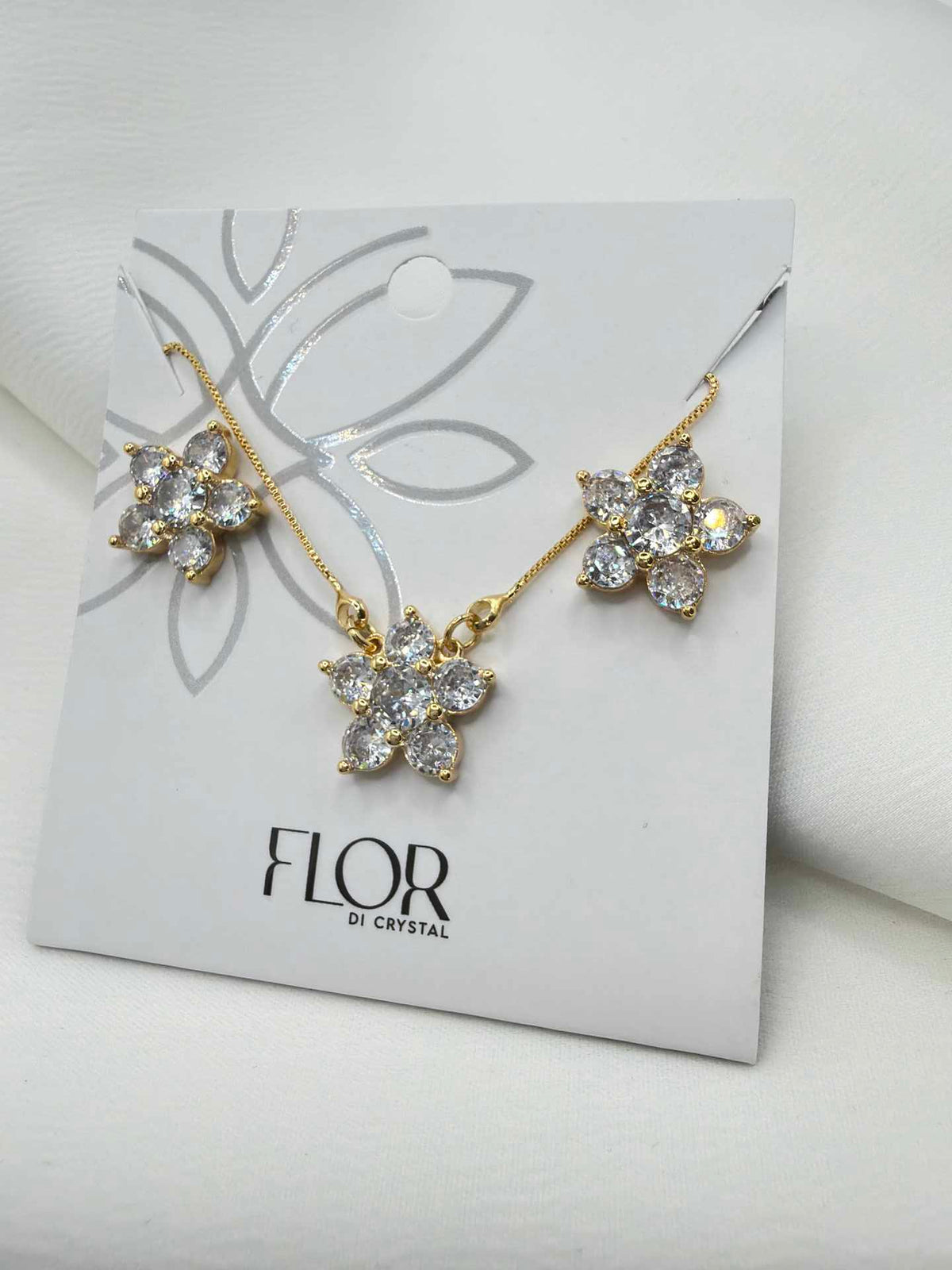 Luxury flower clear cz Necklace & Earring Set 
