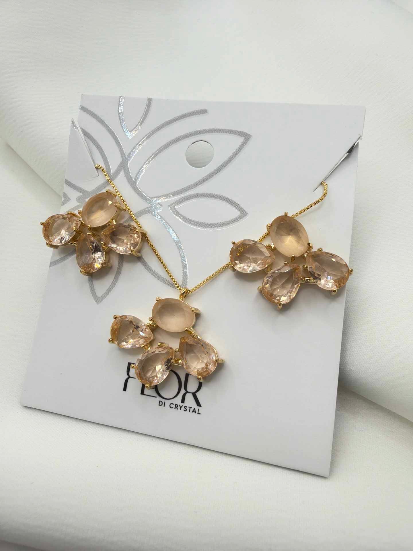 Luxury flower Peachy  cz Necklace & Earring Set 